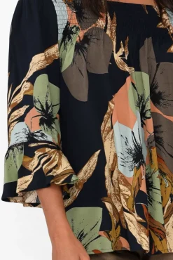 Sleeved Tops<Willow Tree Welda Navy Abstract Frill Top