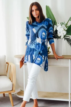 Tunic Tops<Cafe Latte Wendy Blue Abstract Tunic
