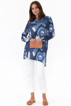 Tunic Tops<Cafe Latte Wendy Blue Abstract Tunic