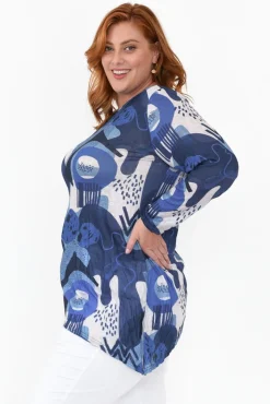 Tunic Tops<Cafe Latte Wendy Blue Abstract Tunic