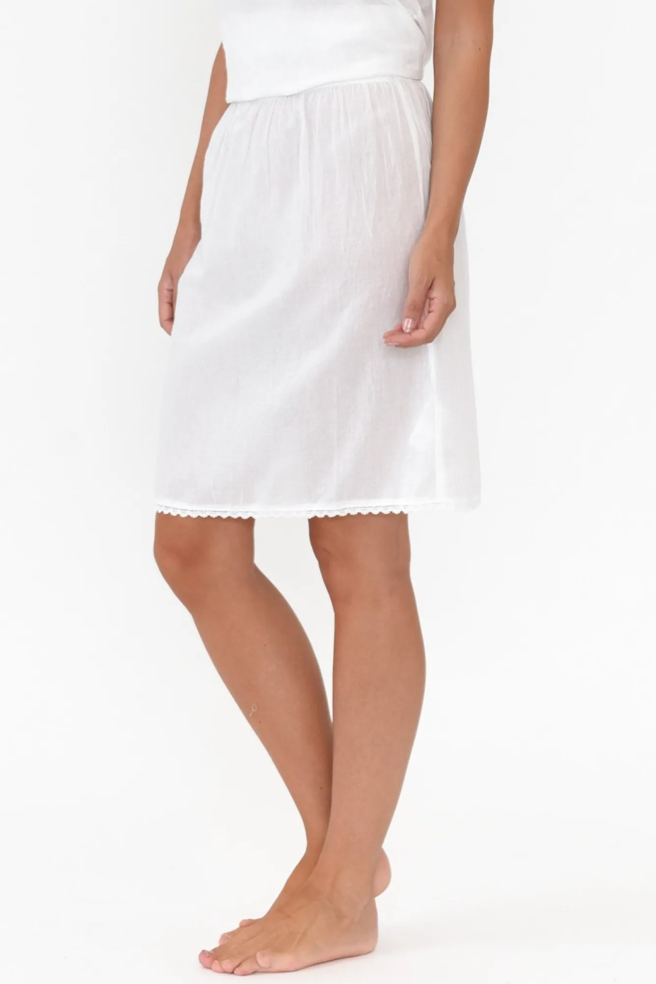 Skirts<Orientique White Cotton Slip Skirt