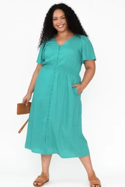 Linen Dresses<Betty Basics Whitney Teal Linen Blend Dress