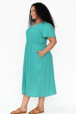 Linen Dresses<Betty Basics Whitney Teal Linen Blend Dress