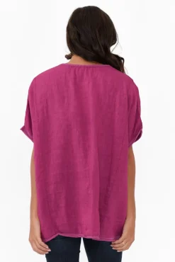 Linen Tops<Donna Donna Wild West Fuchsia Sequin Linen Tee