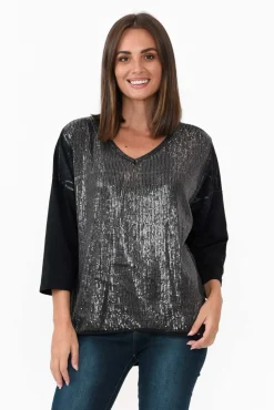 Cotton Tops<La Strada Willard Black Cotton Sequin Top