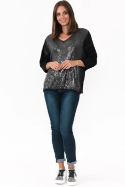 Cotton Tops<La Strada Willard Black Cotton Sequin Top