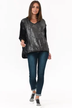 Cotton Tops<La Strada Willard Black Cotton Sequin Top