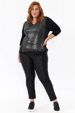 Cotton Tops<La Strada Willard Black Cotton Sequin Top