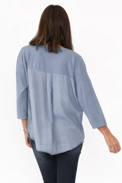 Cotton Tops<La Strada Willard Blue Cotton Sequin Top