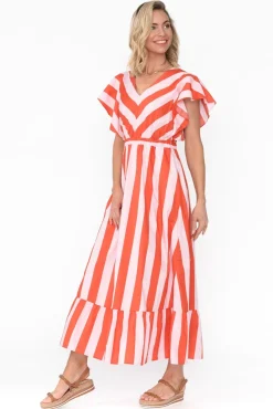 Cotton Dresses<Label Of Love Winslow Pink Stripe Cotton Belted Dress