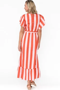 Cotton Dresses<Label Of Love Winslow Pink Stripe Cotton Belted Dress