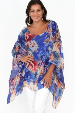 Tunic Tops<AE Luxe Wisteria Cobalt Floral Silk Layer Top