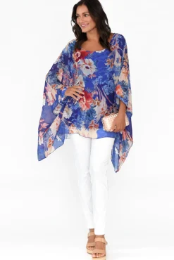 Tunic Tops<AE Luxe Wisteria Cobalt Floral Silk Layer Top
