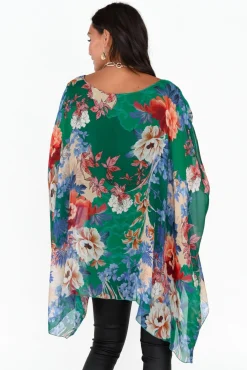 Tunic Tops<AE Luxe Wisteria Green Floral Silk Layer Top