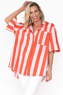 Cotton Tops<Label Of Love Yanis Pink Stripe Cotton Shirt