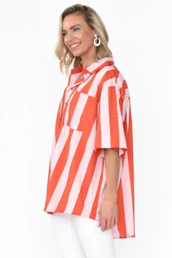 Cotton Tops<Label Of Love Yanis Pink Stripe Cotton Shirt