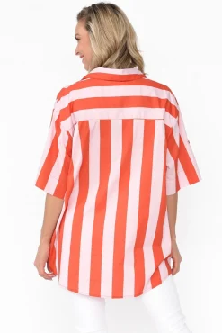 Cotton Tops<Label Of Love Yanis Pink Stripe Cotton Shirt