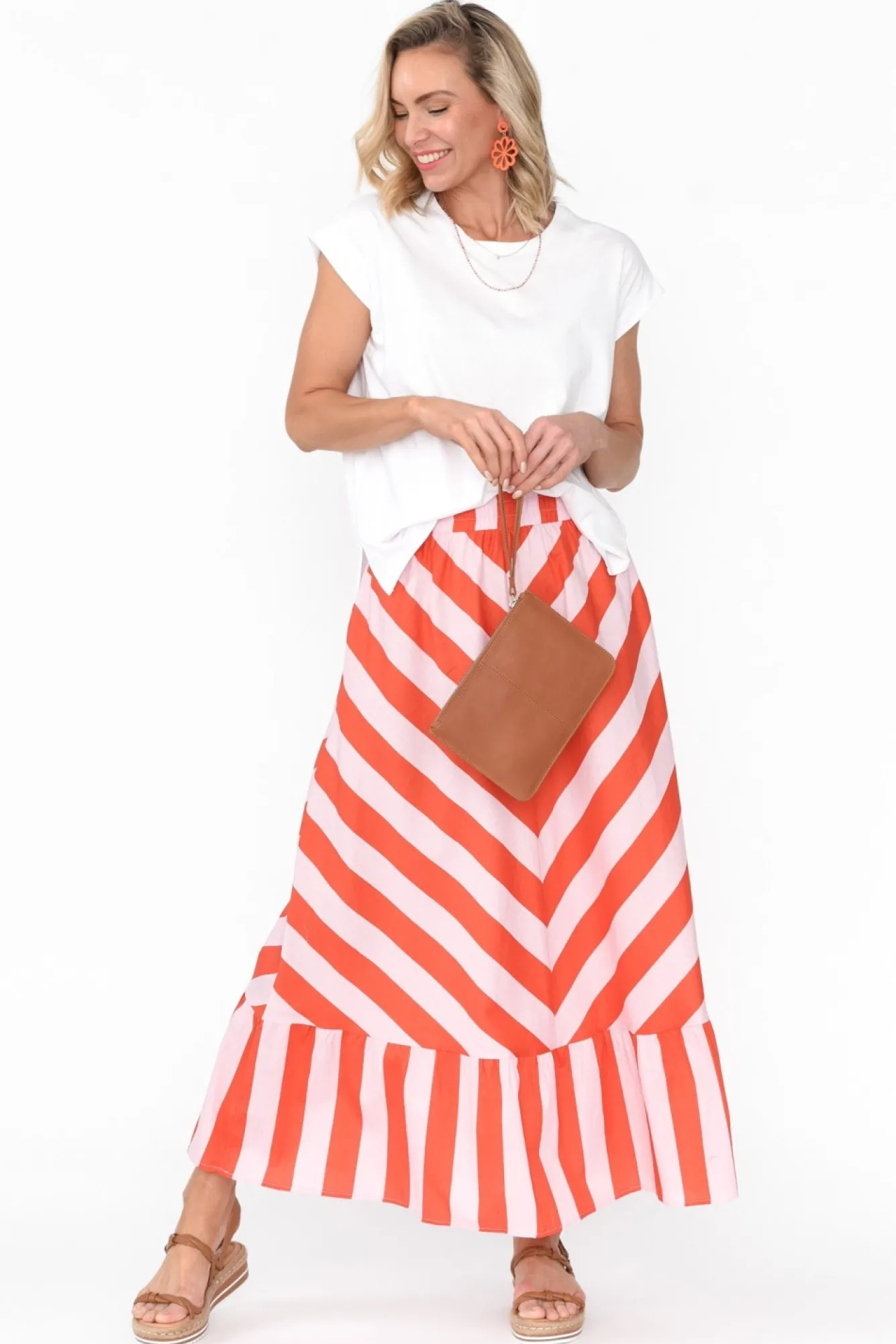 Skirts<Label Of Love Yordan Pink Stripe Cotton Frill Skirt