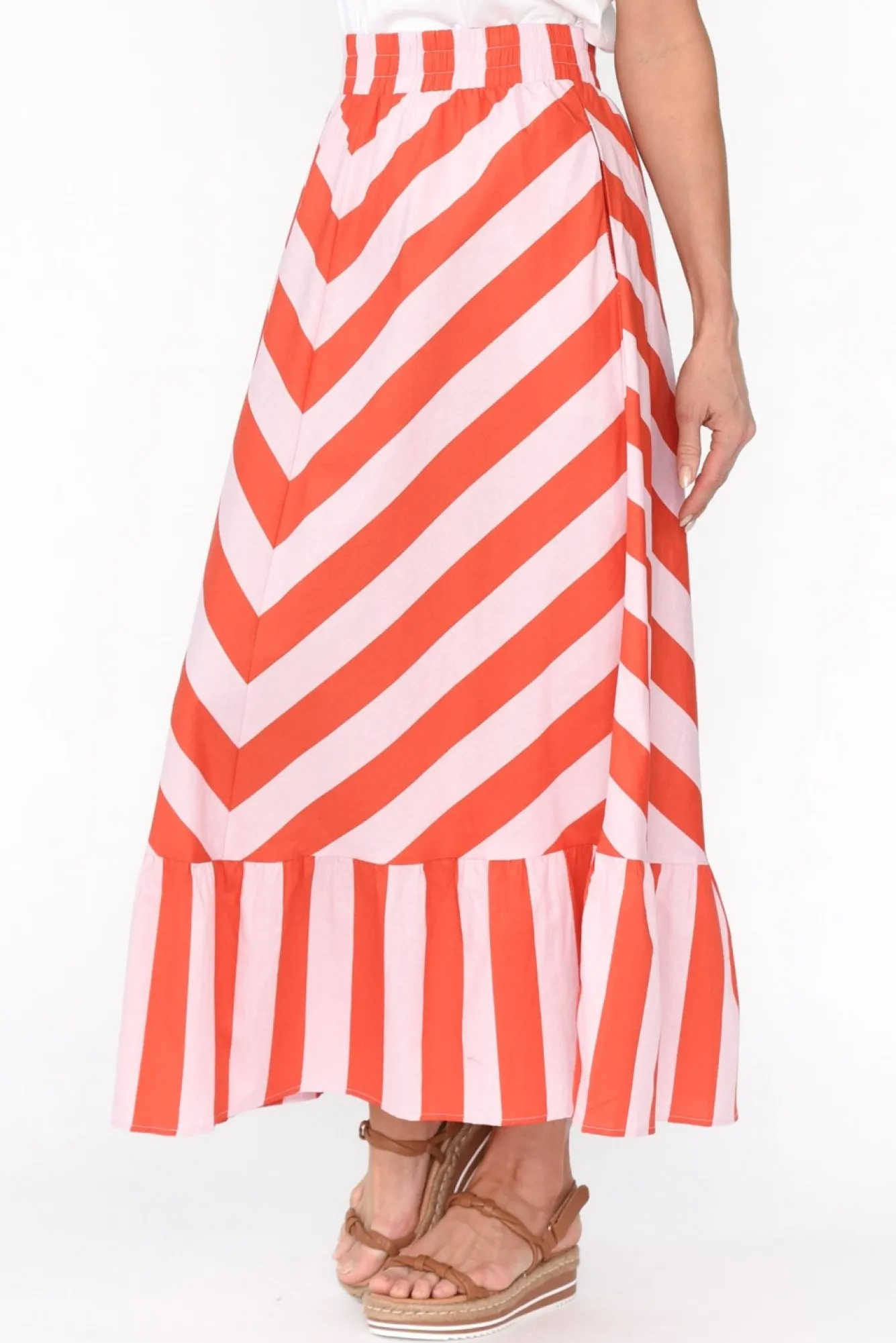 Skirts<Label Of Love Yordan Pink Stripe Cotton Frill Skirt