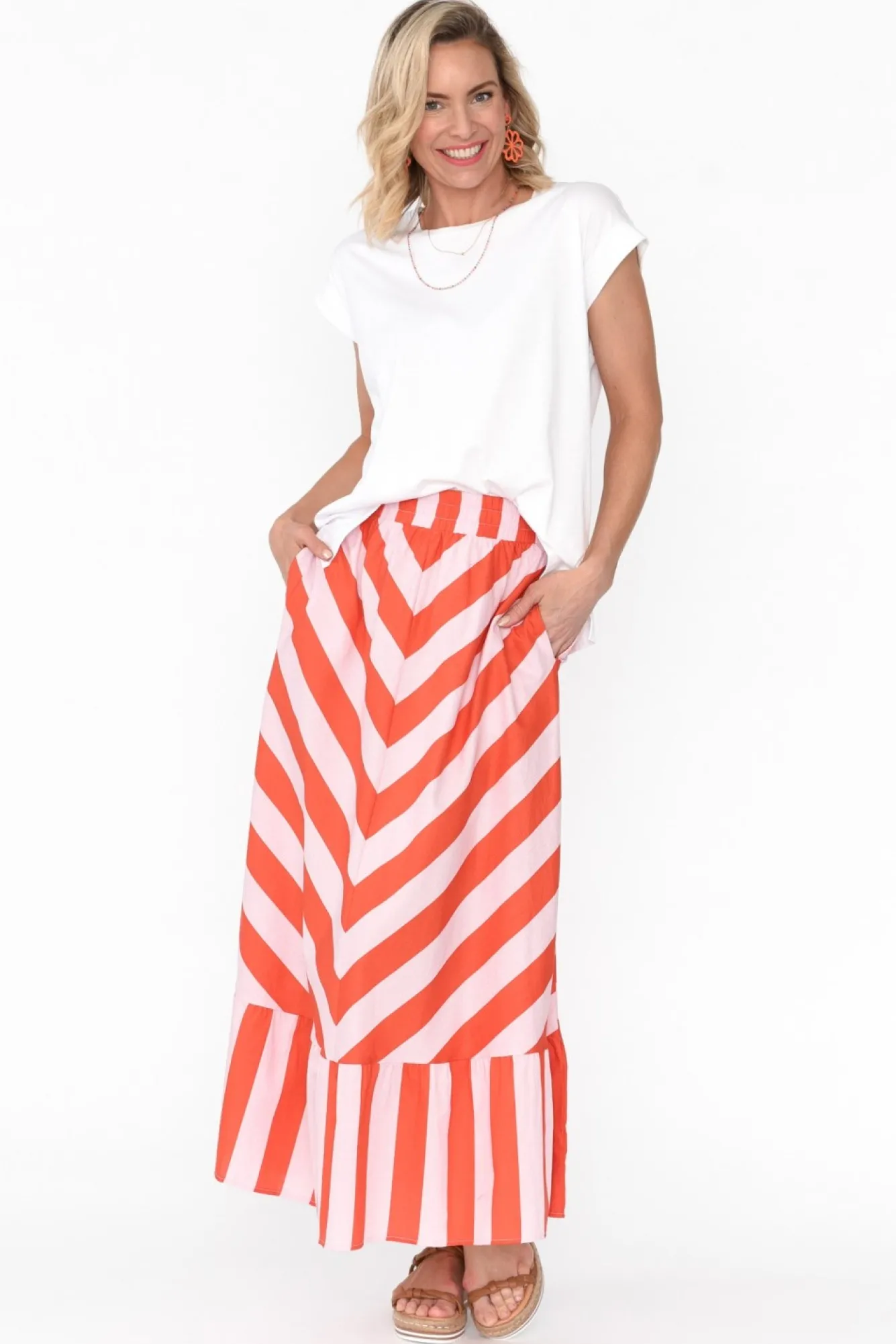 Skirts<Label Of Love Yordan Pink Stripe Cotton Frill Skirt