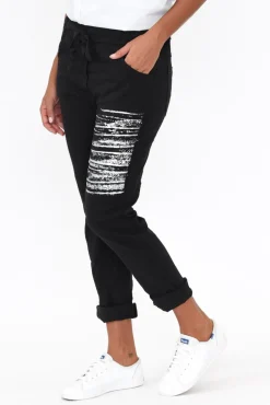 Pants<La Strada Zachary Black Foil Stretch Pant