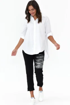 Pants<La Strada Zachary Black Foil Stretch Pant