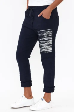 Pants<La Strada Zachary Navy Foil Stretch Pant