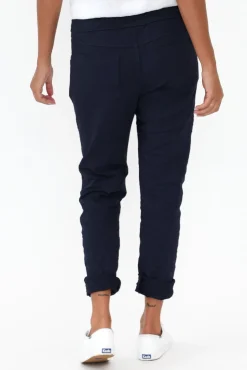 Pants<La Strada Zachary Navy Foil Stretch Pant