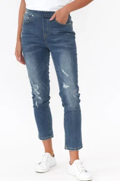 Jeans<Threadz Zadie Distressed Blue Stretch Jean