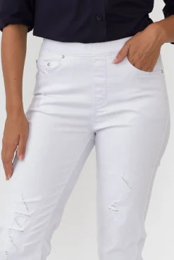 Jeans<Threadz Zadie Distressed White Stretch Jean