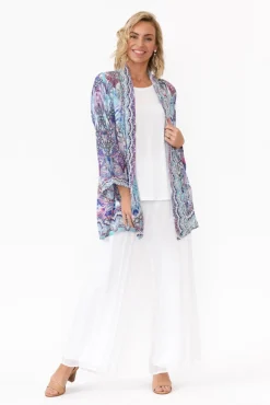 Jackets<Fashion Spectrum Zahara Blue Silk Short Kimono