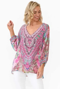 Sleeved Tops<Fashion Spectrum Zahara Pink Silk Gypsy Top