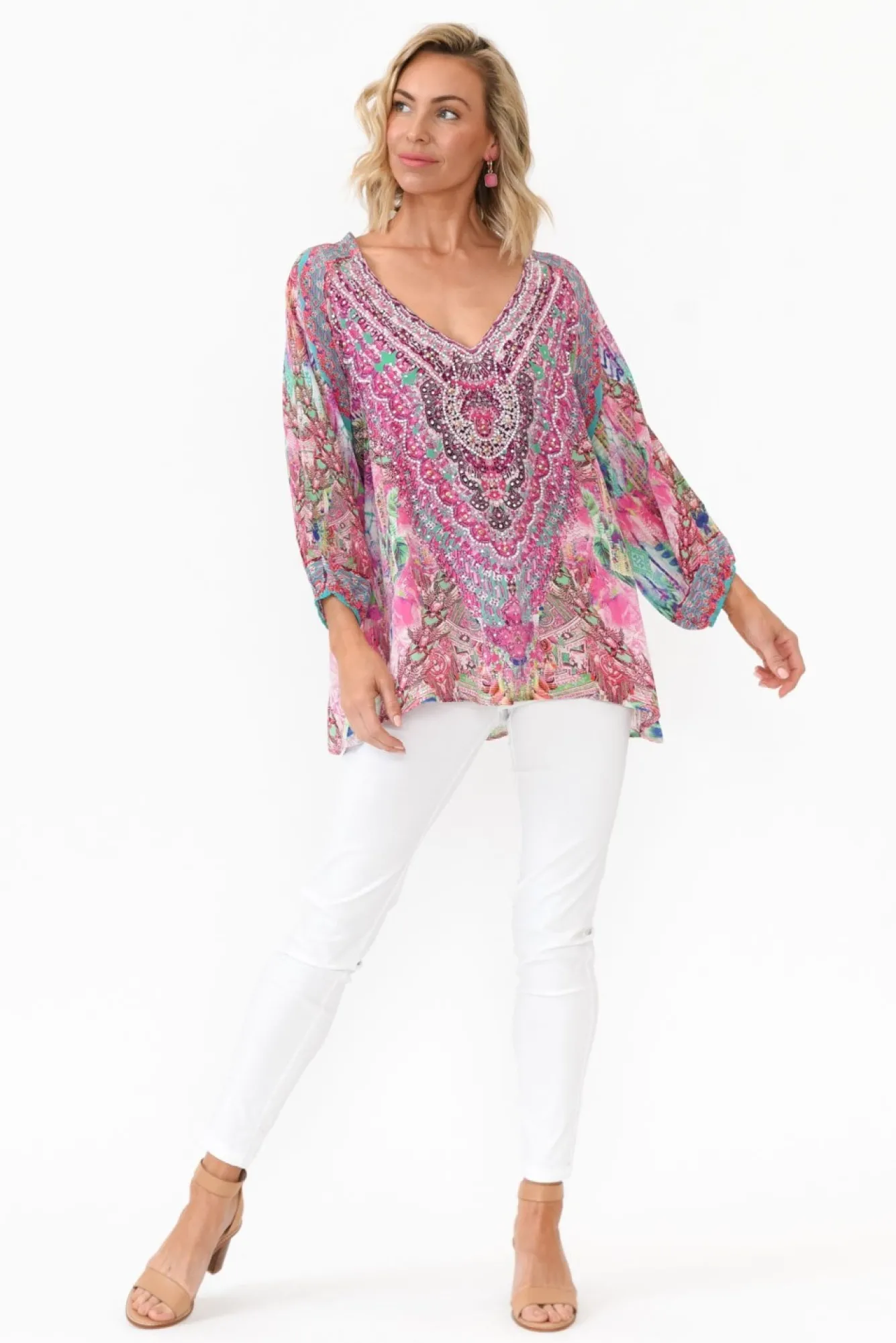 Sleeved Tops<Fashion Spectrum Zahara Pink Silk Gypsy Top