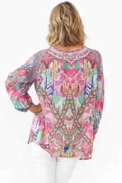 Sleeved Tops<Fashion Spectrum Zahara Pink Silk Gypsy Top