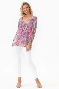 Sleeved Tops<Fashion Spectrum Zahara Pink Silk Gypsy Top
