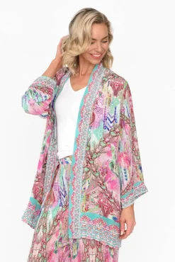 Jackets<Fashion Spectrum Zahara Pink Silk Short Kimono