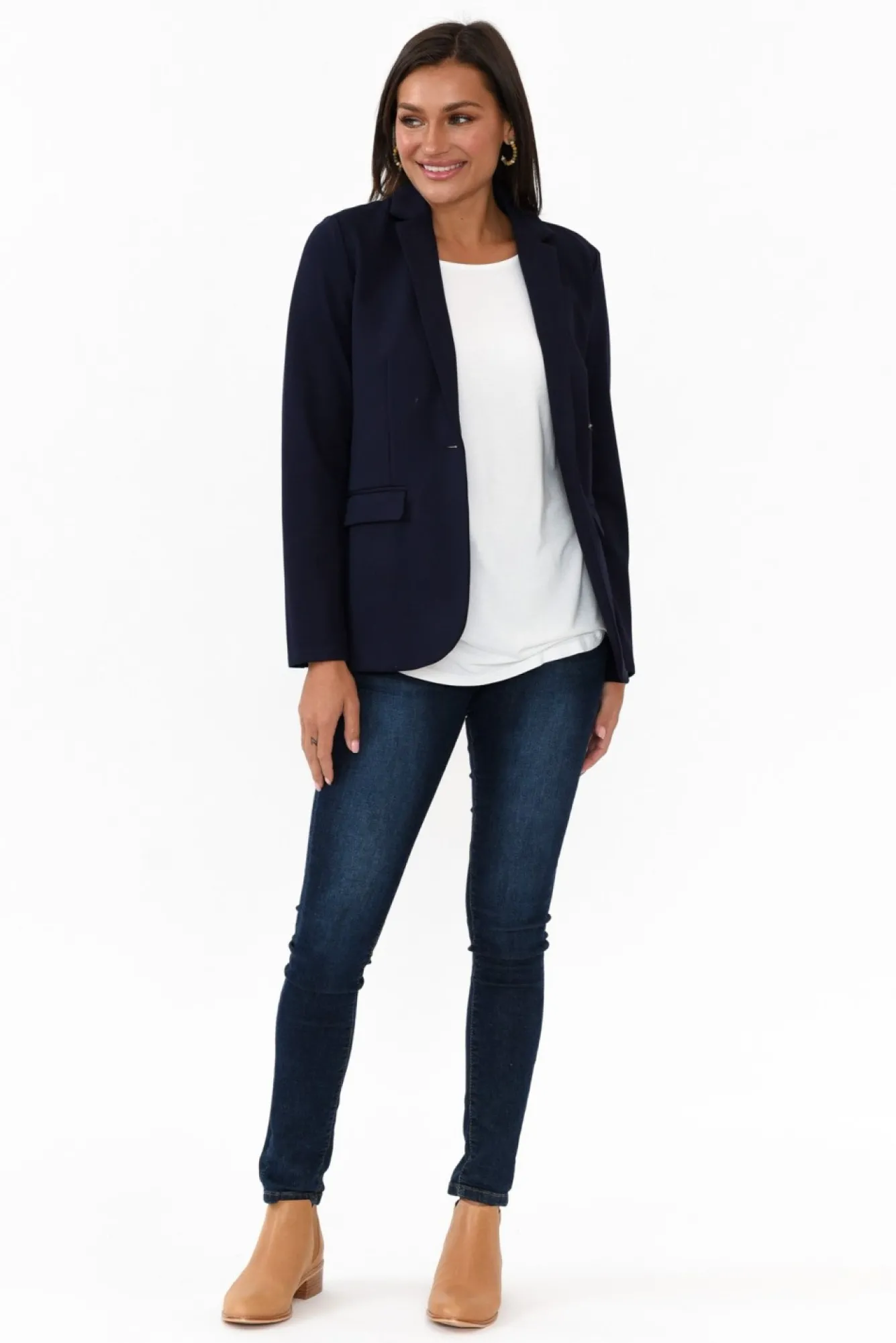 Jackets<Brave u0026 True Zander Navy Collared Blazer