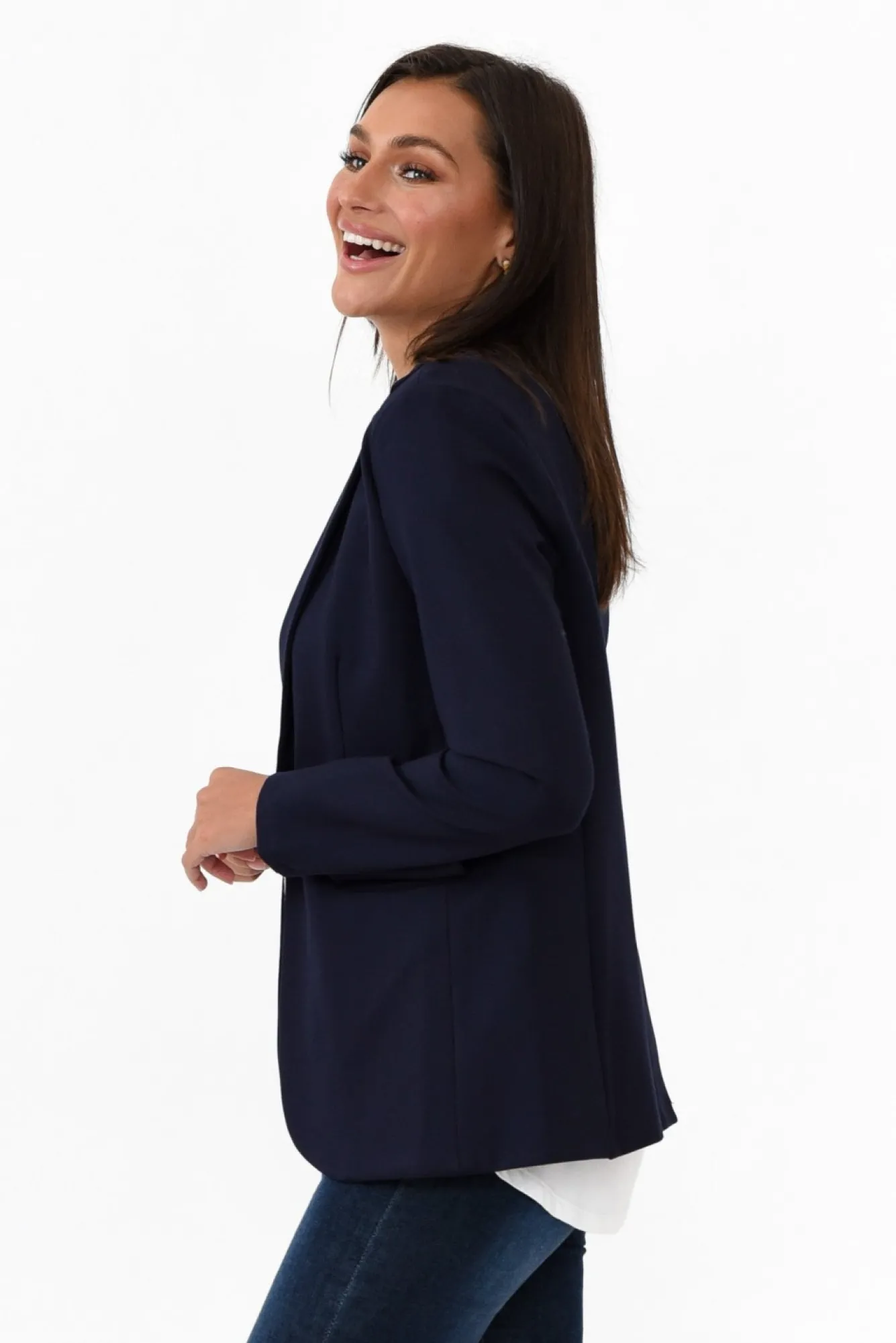 Jackets<Brave u0026 True Zander Navy Collared Blazer