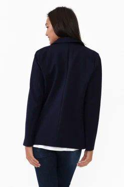 Jackets<Brave u0026 True Zander Navy Collared Blazer
