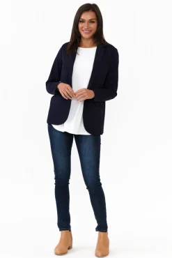 Jackets<Brave u0026 True Zander Navy Collared Blazer