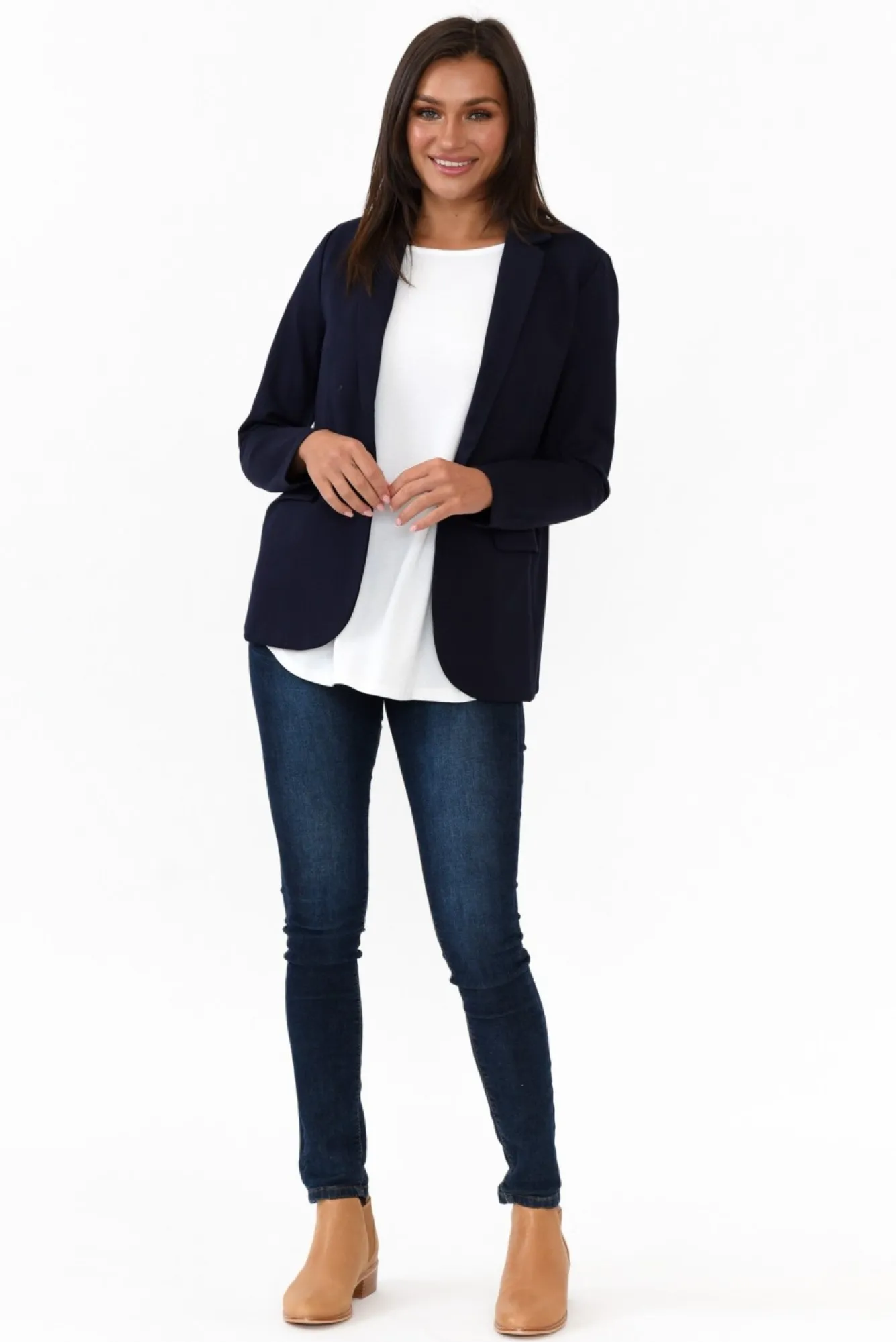 Jackets<Brave u0026 True Zander Navy Collared Blazer