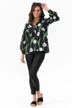 Cotton Tops<Liberty Rose Zari Black Tulip Cotton Shirt