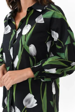 Cotton Tops<Liberty Rose Zari Black Tulip Cotton Shirt