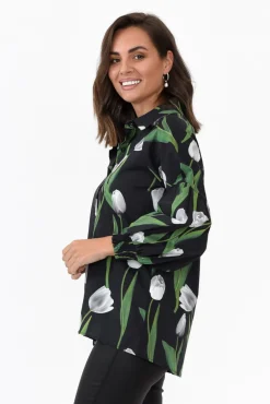 Cotton Tops<Liberty Rose Zari Black Tulip Cotton Shirt