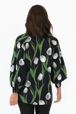 Cotton Tops<Liberty Rose Zari Black Tulip Cotton Shirt