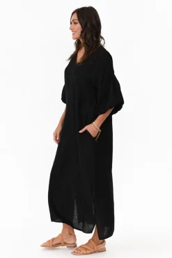 Linen Dresses<La Strada Zava Black Linen Blend Maxi Dress