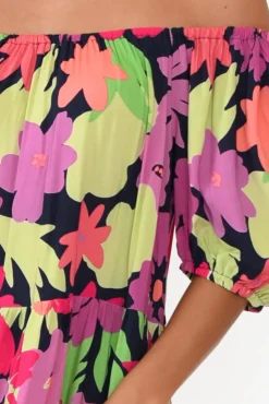 Midi Dresses<Label of Love Zaya Pink Flower Tier Dress