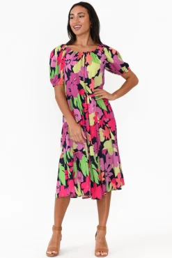 Midi Dresses<Label of Love Zaya Pink Flower Tier Dress