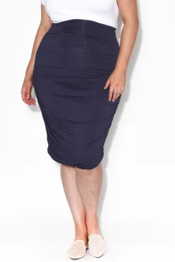 Skirts<Bamboo Villa Zeehan Navy Bamboo Ruched Skirt