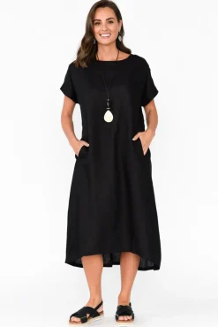 Midi Dresses<Tirelli Zeffie Black Linen Pocket Dress